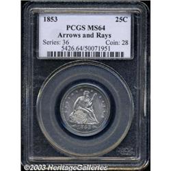 1853 25C Arrows and Rays MS64 PCGS.
