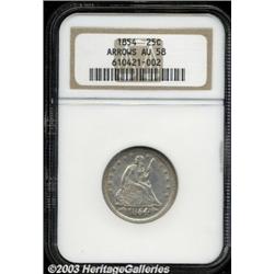 1854 25C Arrows AU58 NGC.