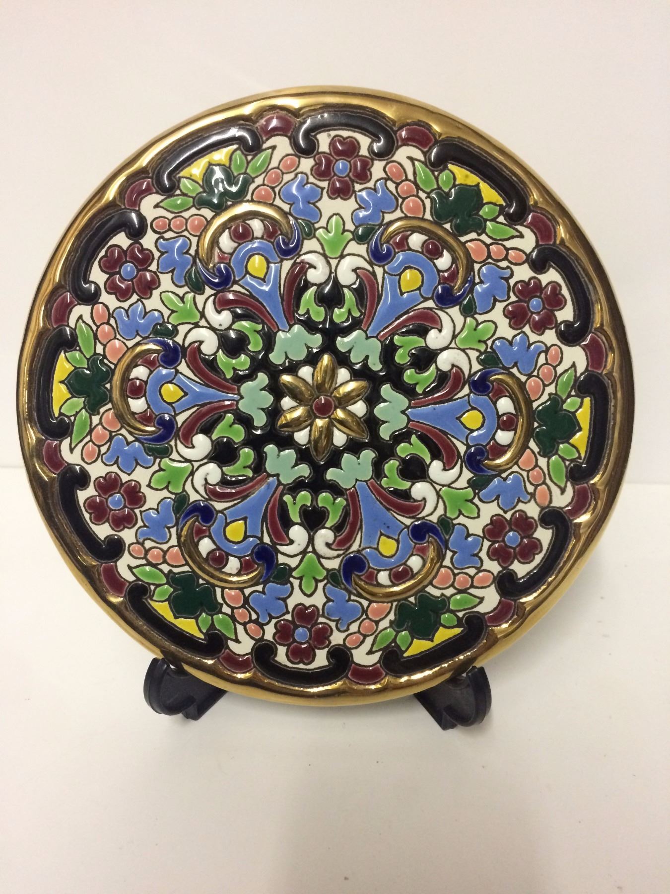Vintage Spain Sevillarte Ceramic Plate with 24kt Gold Plate