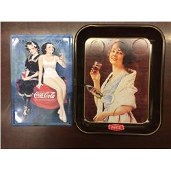 COCA COLA COLLECTIBLES LOT (TIN SIGN & TRAY))