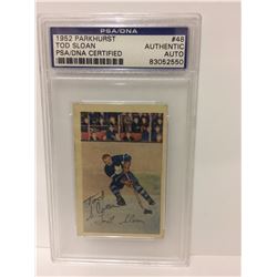 AUTOGRAPHED 1952 TODD SLOAN PARKHURST HOCKWY CARD PSA DNA
