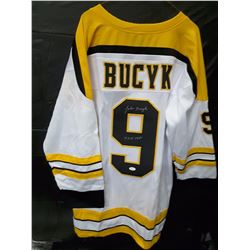 SIGNED JOHNNY BUCYK JERSEY WITH DUAL COA