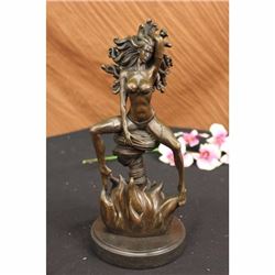 Sexy Nude Woman Burst From Flame Bronze Sculpture