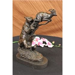 Jaguar attacking Baby Gazelle Bronze Figurine on Marble Base Sculpture