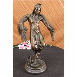 American Indian Warrior Bronze Sculpture on Marble Base Statue