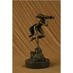 Wood Nymph Playing Flute Bronze Sculpture
