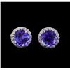 Image 1 : 4.00 ctw Tanzanite and Diamond Earrings - 14KT White Gold