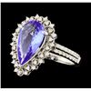 3.45 ctw Tanzanite and Diamond Ring - 14KT White Gold