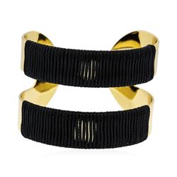 Double Metal Strand Leather Cuff Bracelet - Gold Plated