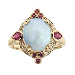 3.05 ctw Opal, Ruby and Diamond Ring - 14KT Yellow Gold