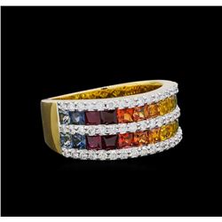 2.67 ctw Multi Color Sapphire and Diamond Ring - 14KT Yellow Gold