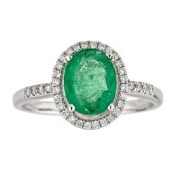 1.83 ctw Emerald and Diamond Ring - 14KT White Gold