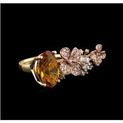 4.68 ctw Citrine Quartz and Diamond Ring - 14KT Tri Color Gold