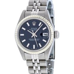 Rolex Stainless Steel Blue Index DateJust Ladies Watch