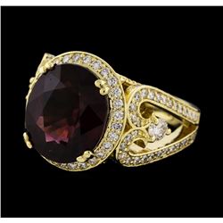 7.38 ctw Rhodolite and Diamond Ring - 14KT Yellow Gold