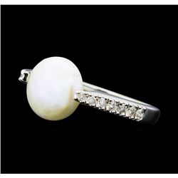 0.25 ctw Diamond and Pearl Ring - 14KT White Gold