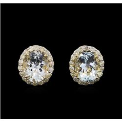 8.05 ctw Aquamarine and Diamond Earrings - 14KT Yellow Gold