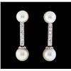 0.30 ctw Diamond and Pearl Dangle Earrings - 14KT White Gold