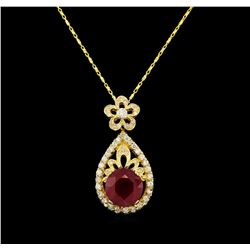 14KT Yellow Gold 5.06 ctw Ruby and Diamond Pendant With Chain