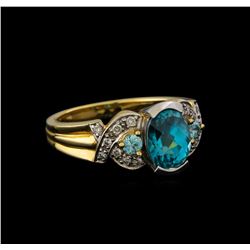 4.19 ctw Blue Zircon and Diamond Ring - 14KT Yellow Gold