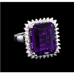 12.82 ctw Amethyst and Diamond Ring - 14KT White Gold