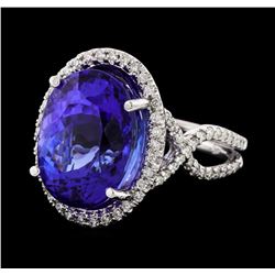 GIA Cert 14.65 ctw Tanzanite and Diamond Ring - 14KT White Gold