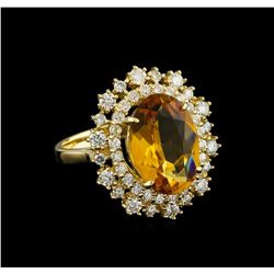 4.23 ctw Citrine and Diamond Ring - 14KT Yellow Gold