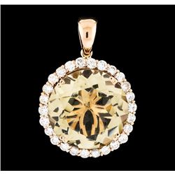 23.21 ctw Lemon Quartz and Diamond Pendant - 14KT Rose Gold