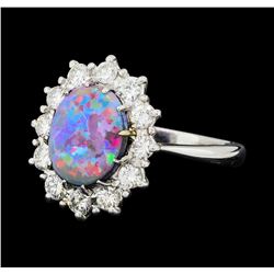 1.28 ctw Opal And Diamond Ring - 18KT White Gold