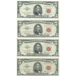 1963 $5 Fine Red Seal Bill Lot of 4