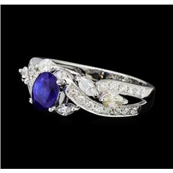 1.31 ctw Blue Sapphire And Diamond Ring - 14KT White Gold