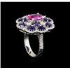 Image 4 : 1.52 ctw Pink Topaz, Sapphire and Diamond Ring - 14KT White Gold