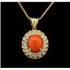 14KT Rose Gold 5.58 ctw Coral and Diamond Pendant With Chain