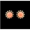 Image 1 : Salmon Coral Cabochon Earrings - 14KT Yellow Gold