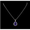14KT White Gold GIA Certified 16.01 ctw Tanzanite and Diamond Pendant With Chain