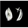 Image 2 : Leaf Shaped Brushed Stud Earrings - Rhodium Plated