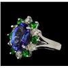 3.90 ctw Tanzanite, Tsavorite and Diamond Ring - 14KT White Gold