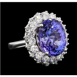 GIA Cert 12.06 ctw Tanzanite and Diamond Ring - 14KT White Gold