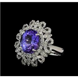 5.76 ctw Tanzanite and Diamond Ring - 14KT White Gold