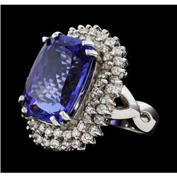 16.64 ctw Tanzanite and Diamond Ring - 14KT White Gold