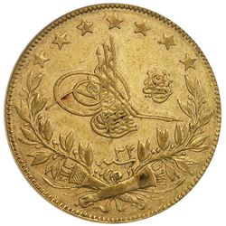TURKEY: Abdul Hamid II, 1876-1909, AV 100 kurush, Kostantiniye, AH1293 year 32. ANACS AU53