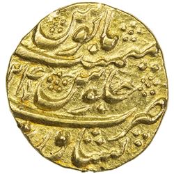 DURRANI: Ahmad Shah, 1747-1772, AV mohur (10.92g), Peshawar, AH1184 year 24. EF-AU
