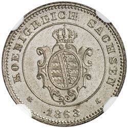 SAXONY: Johann, 1854-1873, AR neu-groschen, 1863-B. NGC MS66