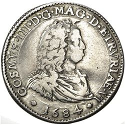 TUSCANY: Cosimo III, 1670-1723, AR piastre (30.53g), 1684. VF
