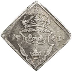 SWEDEN: Erik XIV, 1560-1568, AR 16 ore klippe (23.34g), 1563. VF