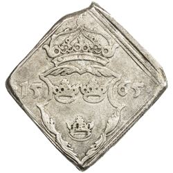 SWEDEN: Erik XIV, 1560-1568, AR 16 ore klippe (23.64g), 1565. EF