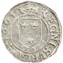 SWEDEN: Karl IX, as regent, 1598-1604, AR 1/2 ore (1.59g), 1601. UNC