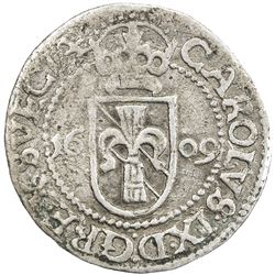 SWEDEN: Karl IX, as king, 1604-1611, AR 2 ore (1.52g), 1609. VF