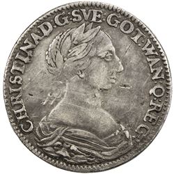 SWEDEN: Christina, 1632-1654, AR 2 mark, 1650. VF