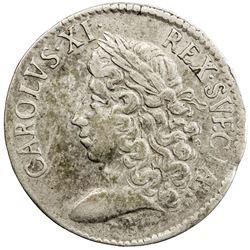 SWEDEN: Karl XI, 1660-1697, AR 2 mark, 1674. VF